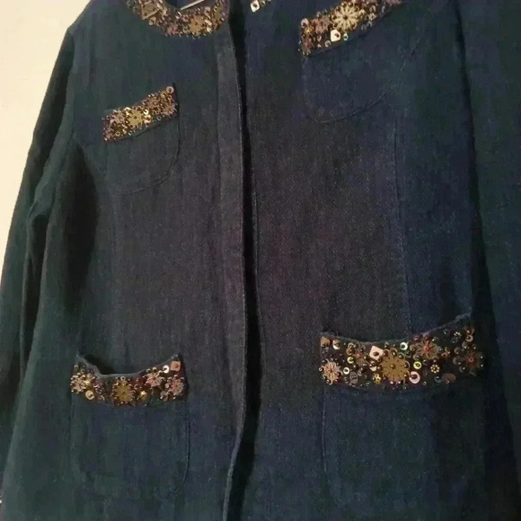 Jennifer Eden Denim Jacket Blazer Sequined Size 16 - Picture 16 of 16